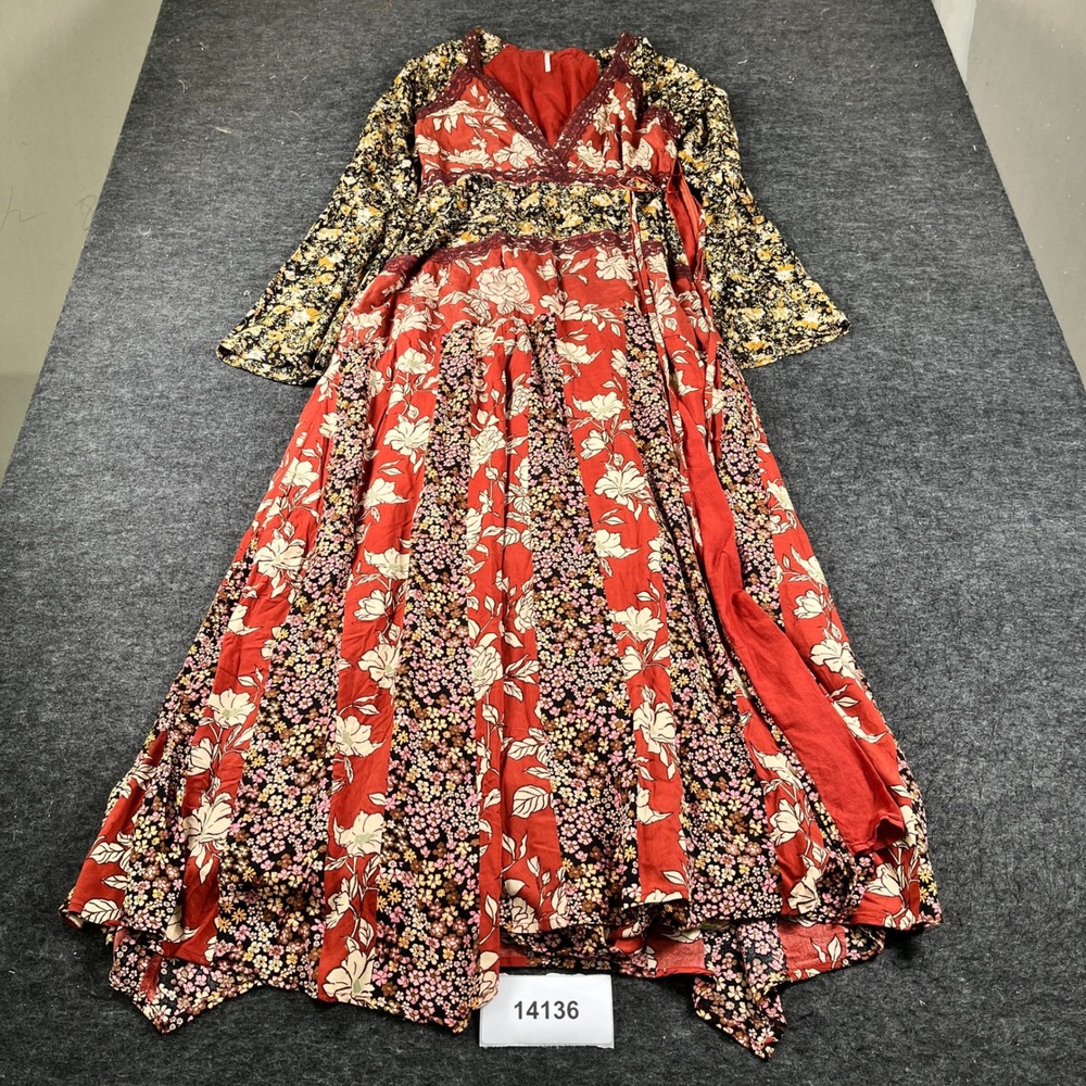 Free People Maxi Dress Women Medium Multicolor Floral Cotton Casual Button Front